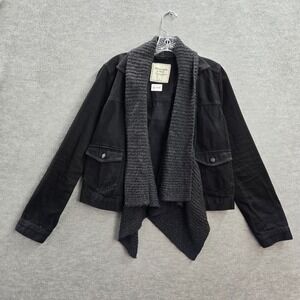 Abercrombie & Fitch Women Jacket Large Black Denim Knit Shawl Collar